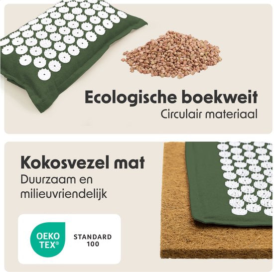 LifeGoods Akupressurmatte Eco - Komplettset - Kissen / Tragetasche / 2x Triggerpunktball - Shakti-Matte - Nagelmatte - 72x43x2cm - Grün/Weiß