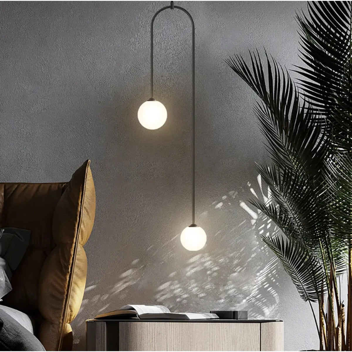 Homary Moderne Pendelleuchte Schwarz mit Glaskugel – 2-flammig, U-förmig