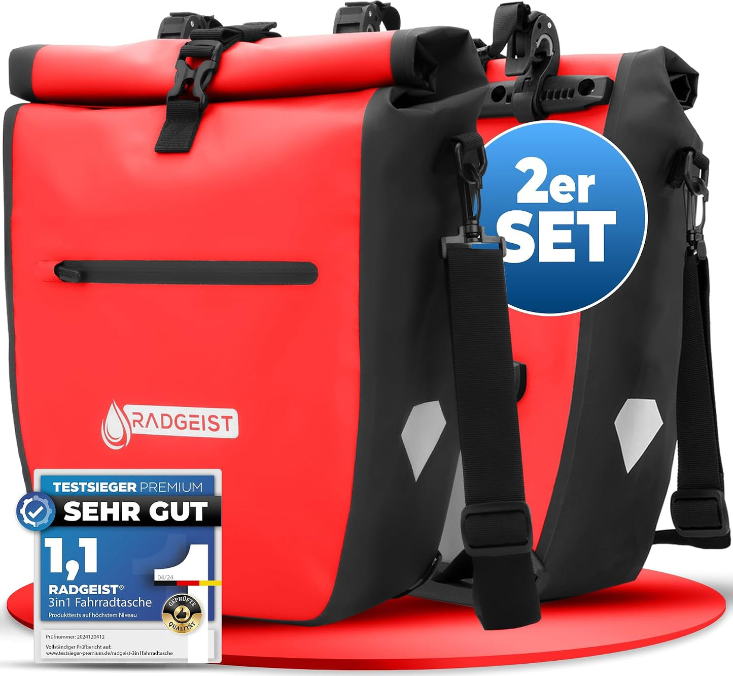 Radgeist Fahrradtasche für Gepäckträger – wasserdicht – 2er-Set – rot