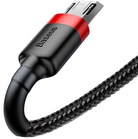 Baseus – Universelles USB-zu-Micro-USB-Kabel – Geeignet u. a. für Samsung und andere Geräte – 2 Meter – 1,5 A – Schwarz/Rot