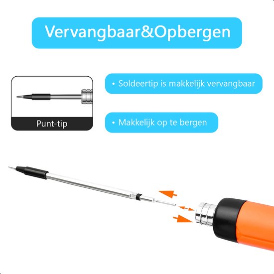 Tech Essentials Kabelloses Lötkolben - 8W - USB-C - Mit Dose - Kit - Feinlöten - Stift - Batterie - Lötset - Löten - Elektrowerkzeug - Orange