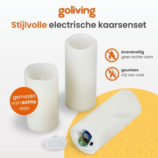 Goliving Led-Kerzen mit Fernbedienung - Bewegliche Flamme - echtes Wachs - 2x Fernbedienung - 9er Set