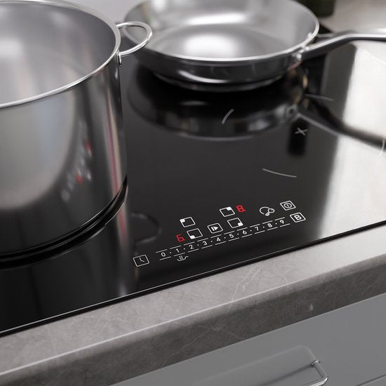 KitchenBrothers Induktionskochfeld - Einbau-Induktionskochfeld - 70 cm - 4 Zonen - 1 und 2 Phasen - bis zu 2300W - Schwarz