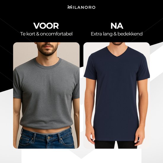 Milanoro - 4er-Pack extra lange Baumwoll-T-Shirts - Navy - Rundhalsausschnitt - S