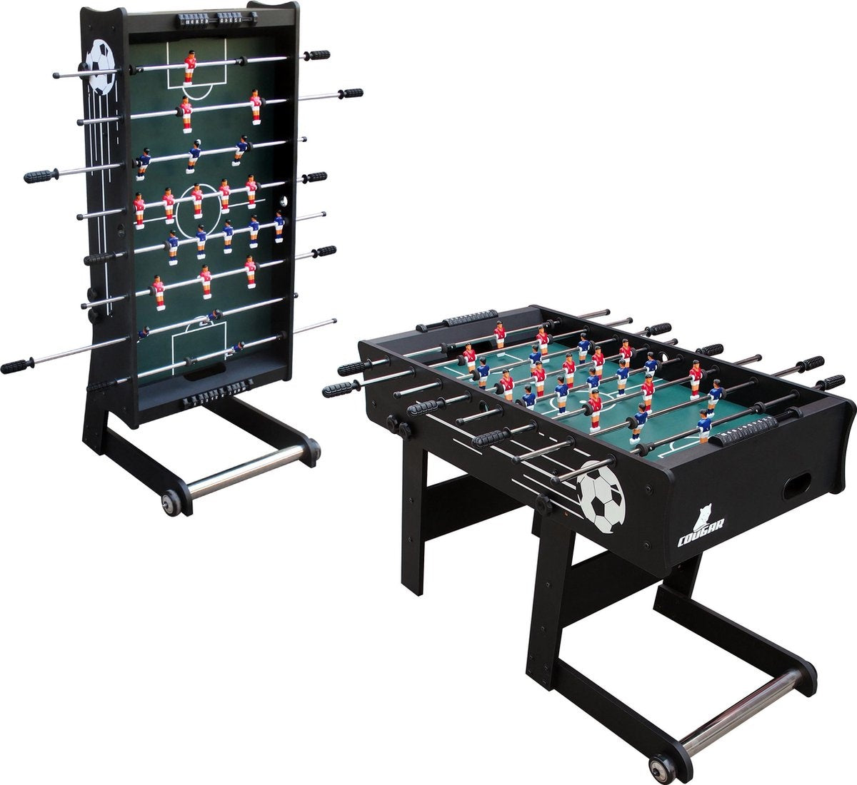 Cougar Scorpion Kickertisch klappbar in Schwarz - Kickertisch inkl. 2 Bälle und Punktezähler - Indoor Kickertisch 126x61x80cm