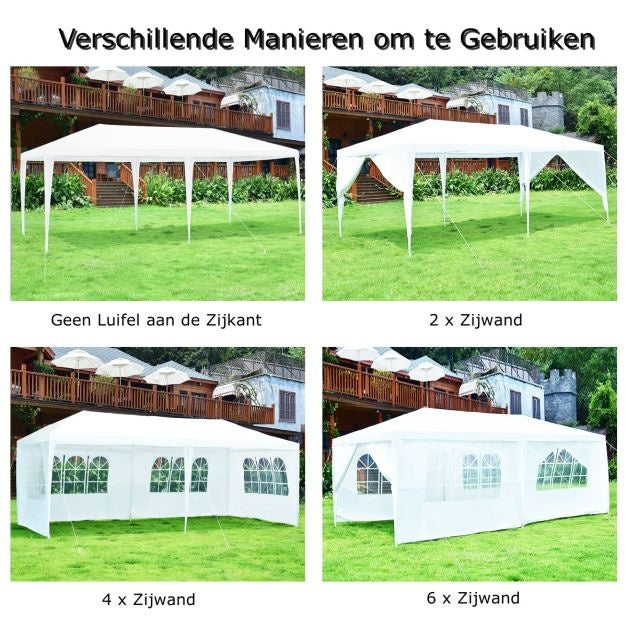 Coast Gartenpavillon Partyzelt - 6 Seitenwände - UV- und wasserfest - 6 x 3 x 2,5m - Stahl/PE - Weiß