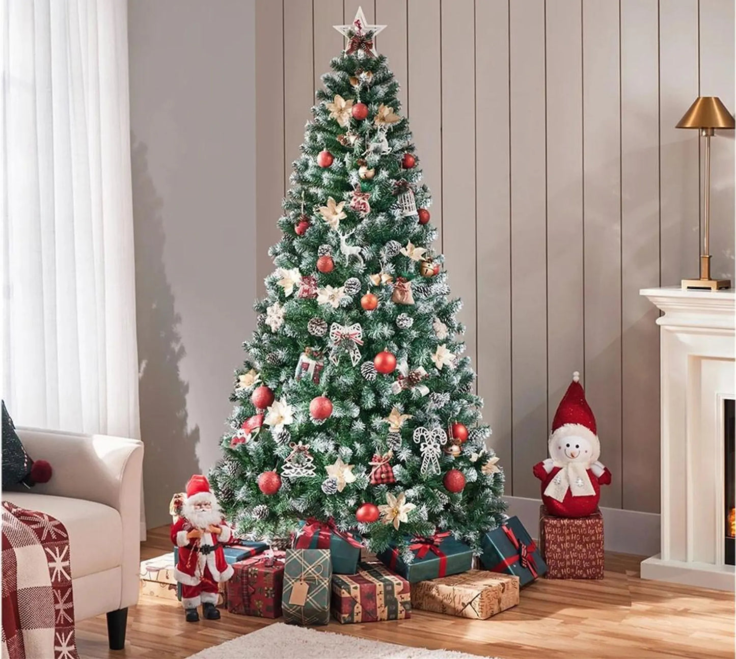 Yaheetech Künstlicher Weihnachtsbaum verschneit - 183 cm - mit 920 Zweigen und natürlichen Tannenzapfen und klappbarem Metallständer - für drinnen und draußen - grünes PVC und Metall - 106 x 106 x 183 cm