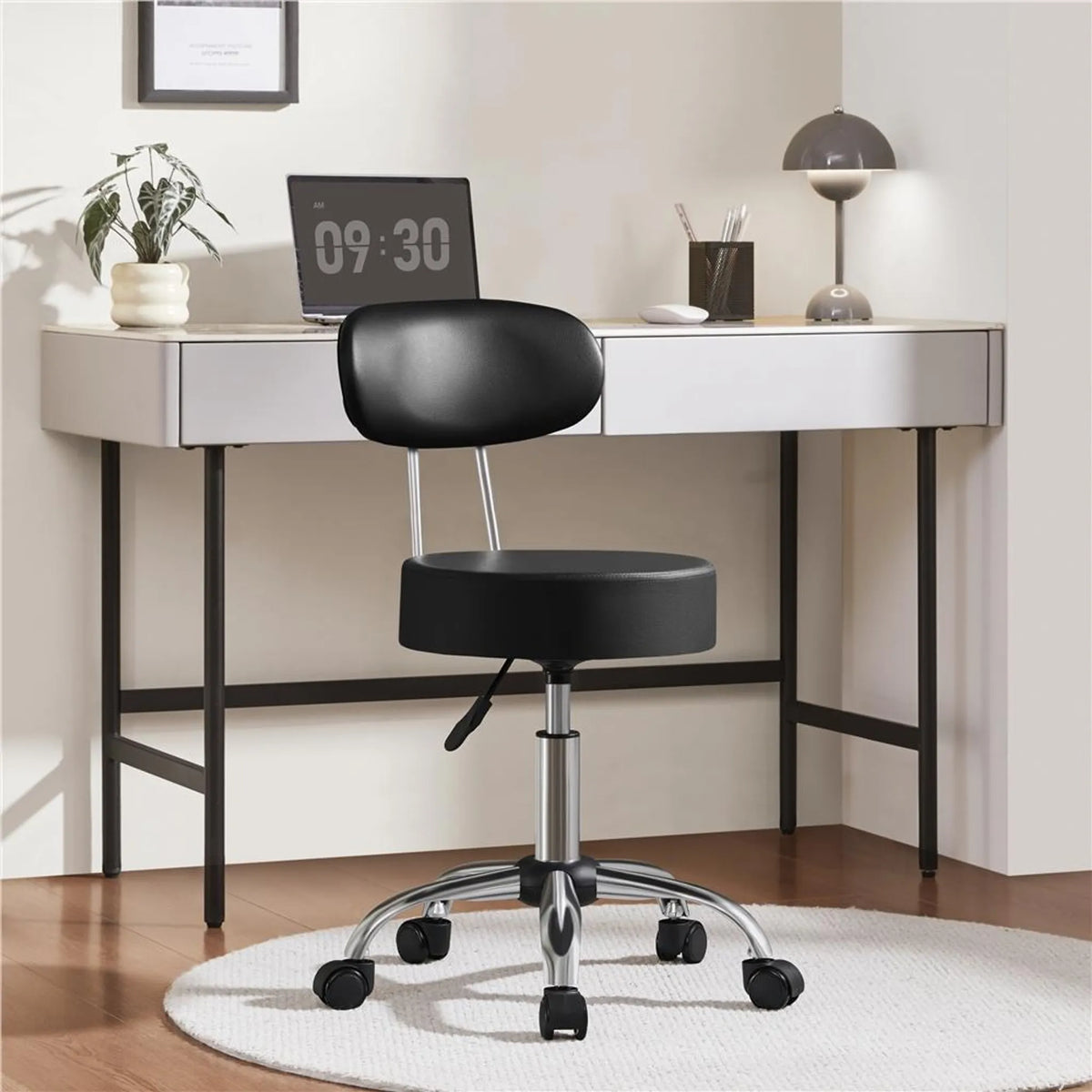 Yaheetech Barhocker Make-up Stuhl - 52 x 44,5 x 75,5-85 cm - Ausgestattet mit 10 cm dicken Sitzkissen und 360° Drehung und verchromtem Metallrahmen - Für Salon und Frisiertisch - Schwarzes Kunstleder und Metall