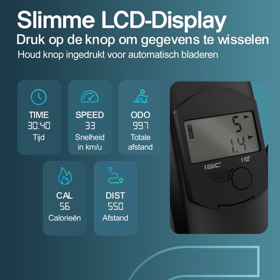 Flowsense Elvora Lite Rudergerät - Zusammenklappbares Rudergerät - Elastischer Widerstand - LCD-Display - Leise & Kompakt - Für Benutzer bis zu 200 cm / 115 kg - Home Fitness Rudergerät