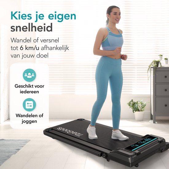 TibaGoods Laufband Zusammenklappbar - 1 bis 6 km/h - Laufband für Zuhause - Laufmatte - Heimtrainer - Steigungsfunktion 6% - Laufband - Laufband - Sport - Laufen - Für unter den Schreibtisch
