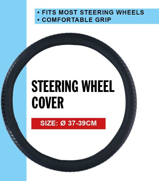 All Ride Lenkerabdeckung Auto 38CM - Geeignet für Lenkräder 37-39CM - Komfortabler Griff - Anti-Rutsch - Autodekoration - Kunstleder - Schwarz