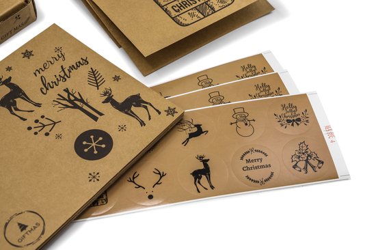 Giftmas - Weihnachtskarten - Grußkarten - 36 Stück - Mit Umschlägen und Aufklebern - 10x15cm - Braun