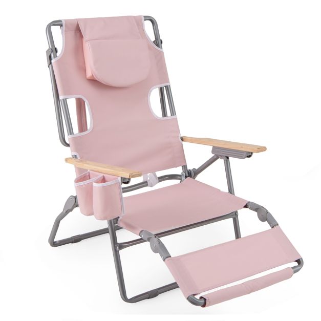 Coast Klappbarer Strandstuhl 66 x 149 x 56 cm – 3-in-1 – Fußstütze/Gesichtsausschnitt – Rosa