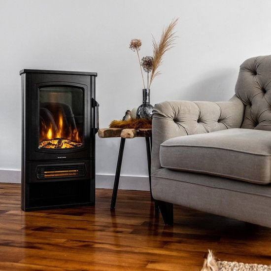 MOA Elektrischer Kamin - Atmosphärischer Kamin & Heizung - 2000W - Realistische Flammen - Platz für Dekoration Holz - Schwarz