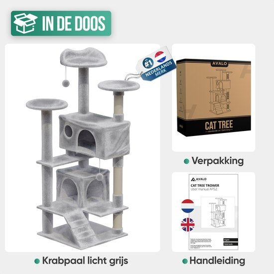 Avalo - Katzenkratzbaum - mit 7 Ebenen - 137x49x49 CM - für große Katzen - Hellgrau