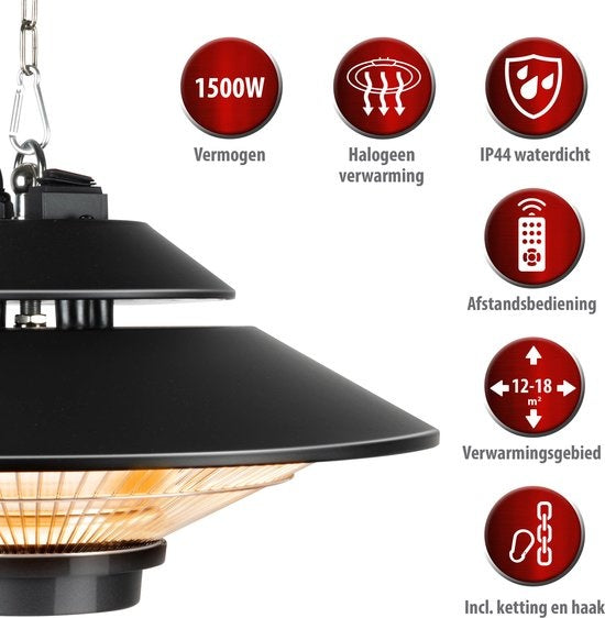 alpina - Infrarotheizung - Terrassenstrahler - IP44 Spritzwassergeschützt - 1500W - Schwarz