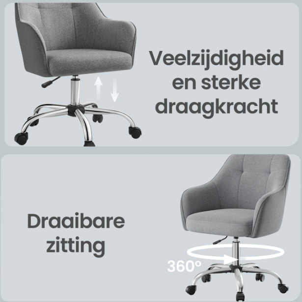 JOYFURNOS Drehstuhl, grau, Leinenoptik, höhenverstellbar (86–96 cm)