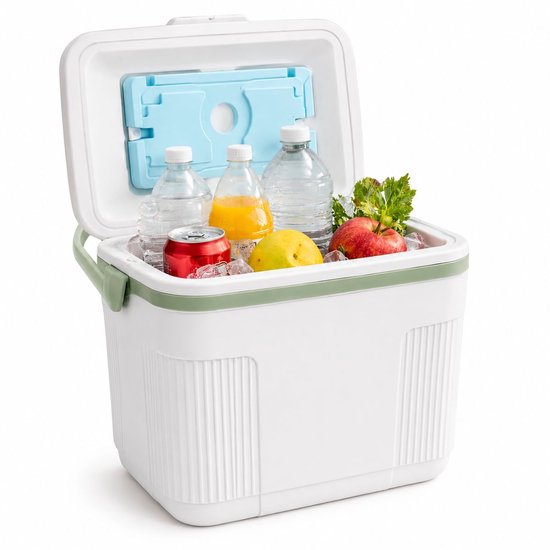Ceruzo Kühlbox 10 l – Kompakt – Kühlelement im Deckel – Camping-Kühlbox – Weiß-Grün