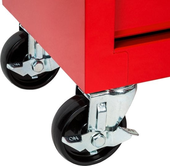 tectake - Werkzeugwagen mit 7 Schubladen - Werkstattwagen, mobile Werkstatt, leerer Werkzeugwagen, Werkzeugkasten, 7 Schubladen, 69 x 33 x 79 cm, Räder mit Bremse, inkl. 2 Schlüssel - rot