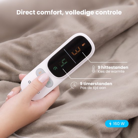 Auronic Electric Blanket - Wärmedecke - Sherpa Fleece - 9 Wärme- und Timer-Einstellungen - Decke - 180x130 - 1 Person - Taupe