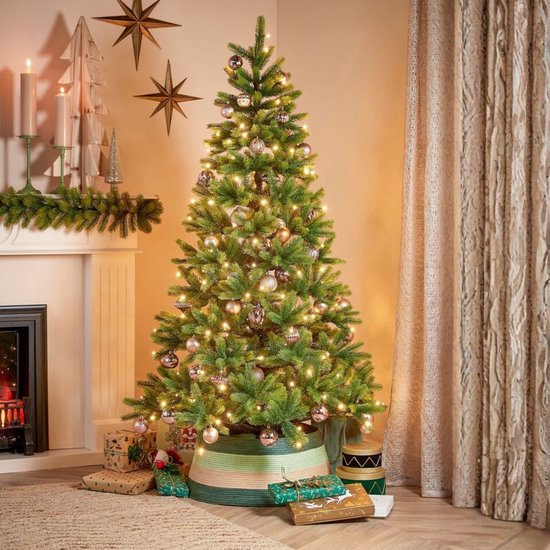 Black Box Trees Nagoya Weihnachtsbaum – Kunstbaum mit LED-Beleuchtung und Scharnierkonstruktion – Weihnachtsdekoration für den Innenbereich mit natürlicher Ausstrahlung – Rund – H 210 x Ø 115 cm – Grün