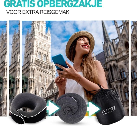 MiRi Nackenkissen -ã€Luxeã€‘Reisekissen - Nackenstütze - Memory Foam - Schwarz - Ergonomisch - Flugzeug/Auto/Heimbüro