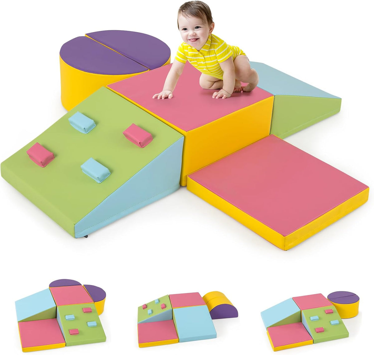 COSTWAY Weiche Bausteine, Set – 6-teilig – Kletter-, Krabbel- und Spielblöcke – 40 x 40 x 20 cm – mehrfarbig