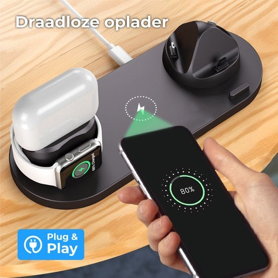 Nuvance 6 in 1 Wireless Charger - Für alle Qi-Geräte - Schwarz