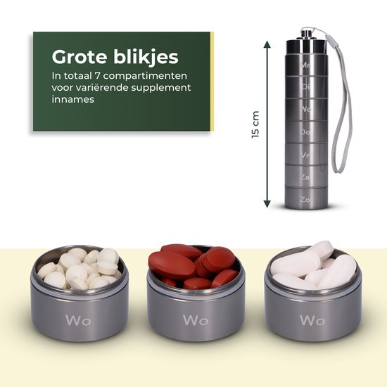 Gandria Pillendose 7 Tage - Herausnehmbare Pillendose - Pillendose mit 7 Fächern - Medikamentenbox mit stabilem Verschluss - Hülle - Wasserdicht - Grau