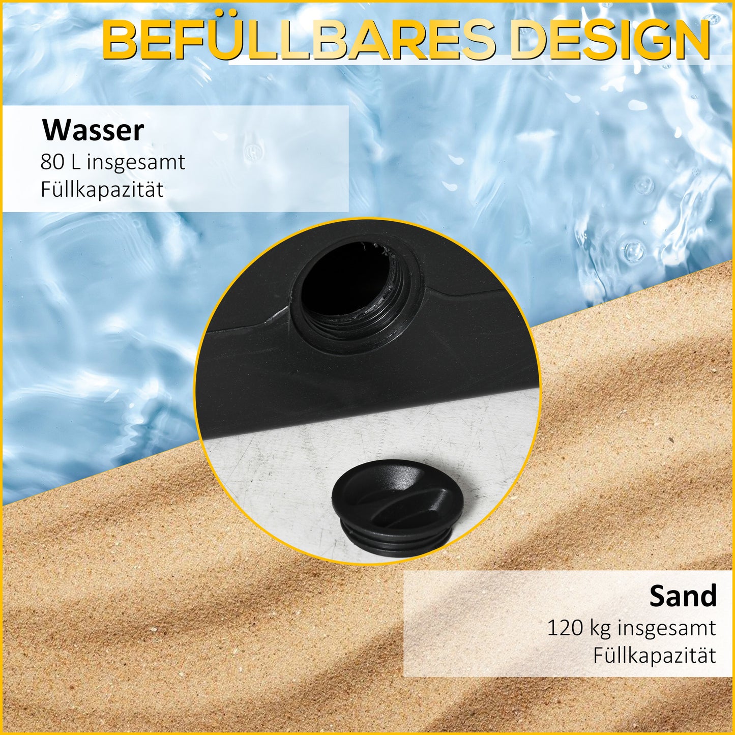 Sonnenschirmständer 4-teilig vierteilig Sonnenschirmständer Strandschirmständer quadratischer Ständer tragbarer Transport Großschirm rostfreier Gartenschirm Terrassenschirm Tasche Sandsack Sandsäcke