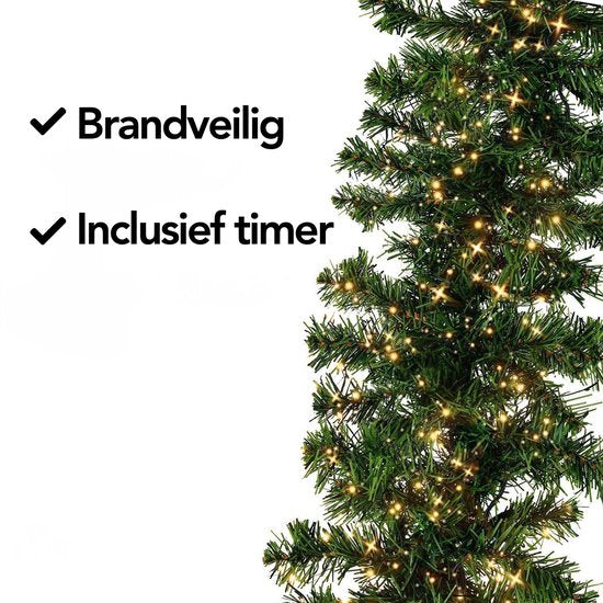 Nordlandia Girlande mit Lichtern - Timer - Weihnachtsdekoration - 270 cm - Weihnachtsgirlande - Weihnachtsdekoration - 35 LED - Stecker
