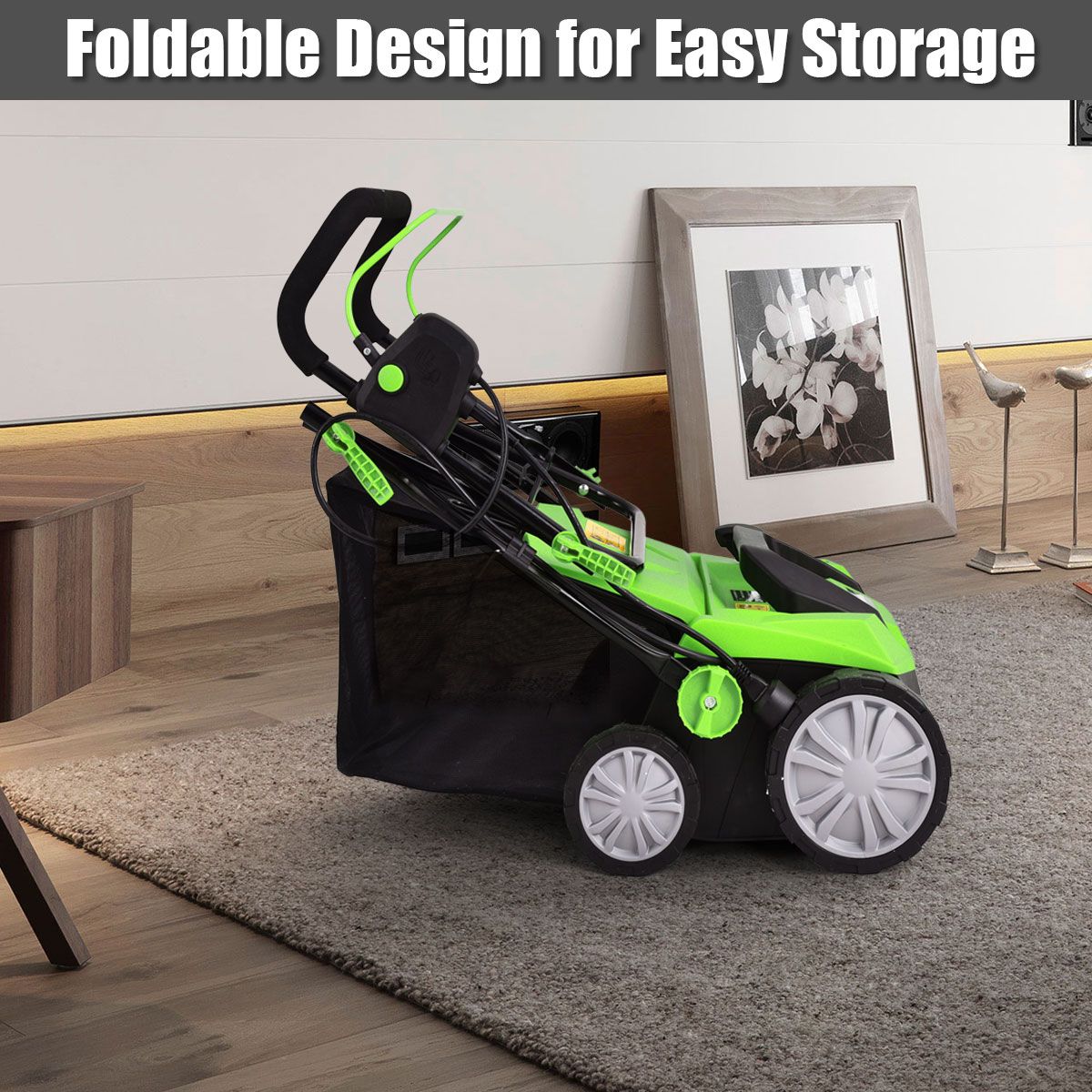 Coast 2-in-1 Elektro-Rasenvertikutierer - 58x67x104 cm - Grün - Mit 45L Auffangbeutel und 2 austauschbaren Klingen