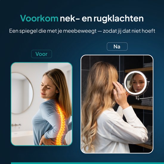 Mirlux Make-up-Spiegel mit LED-Beleuchtung - Wiederaufladbar - 5-fache Vergrößerung - Vergrößerungsspiegel mit Licht - Rasierspiegel - Badezimmerspiegel - Chrom