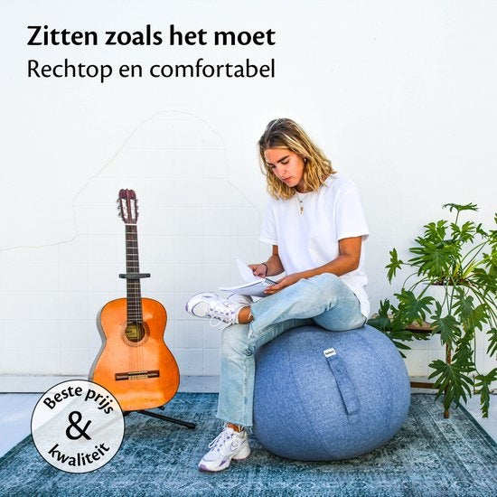 Bckz Sitzball Leinen 65 CM - Sitzball mit Bezug - Balance Hocker - Luxus Yoga Ball - Ergonomischer Bürostuhl Ball - Hellblau