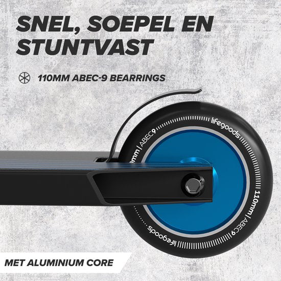 LifeGoods Stuntstep Pro X - T-Bar - HIC - Schritt für Kinder - Jungen/Mädchen - 110mm - 100KG - Schwarz/Blau