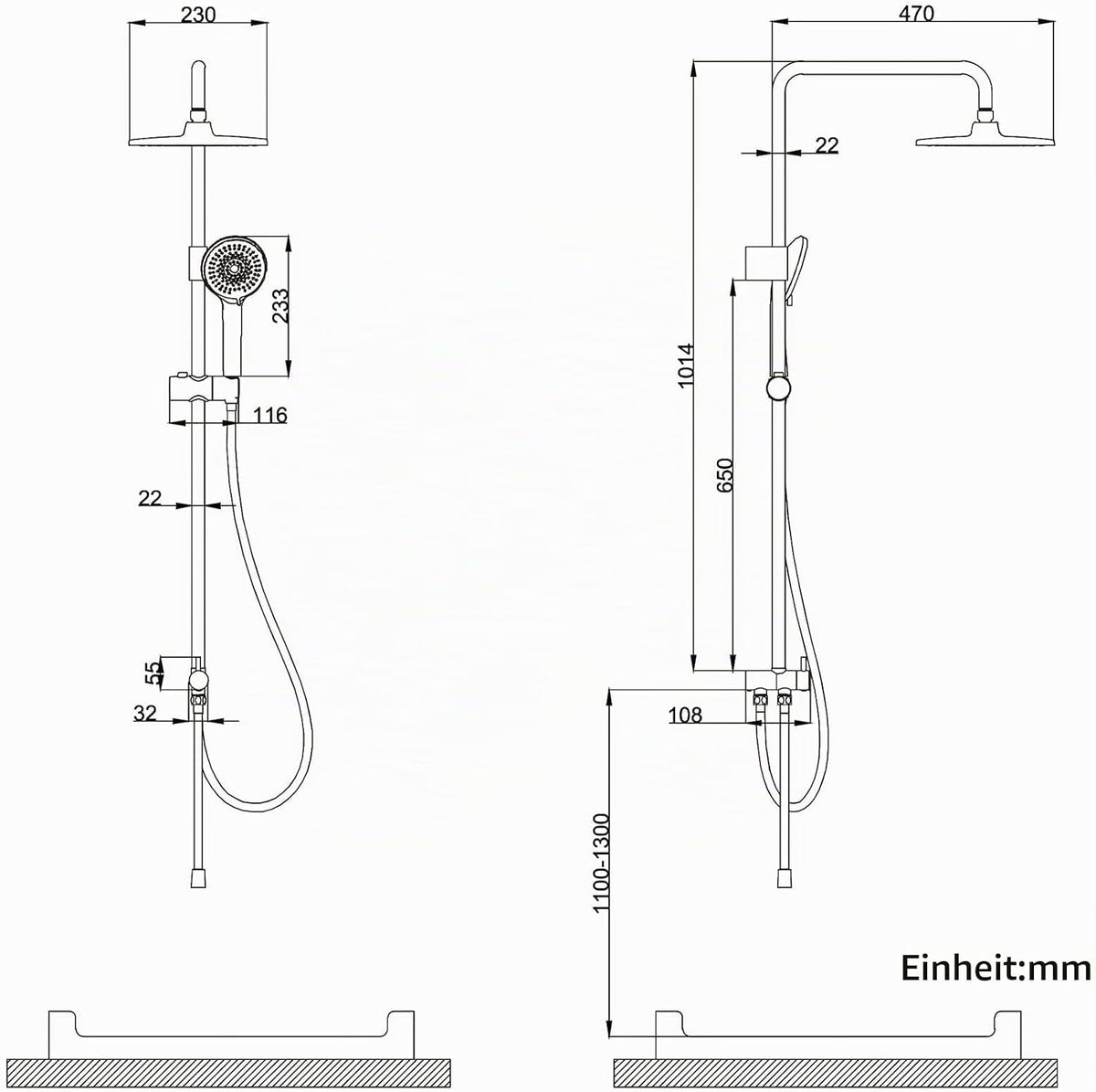 Homelody Regenduschen-Set ohne Wasserhahn – Handbrause mit 4 Einstellungen – Kopfbrause 9 Zoll – Höhe 101,4 cm – Edelstahl – Mattschwarz