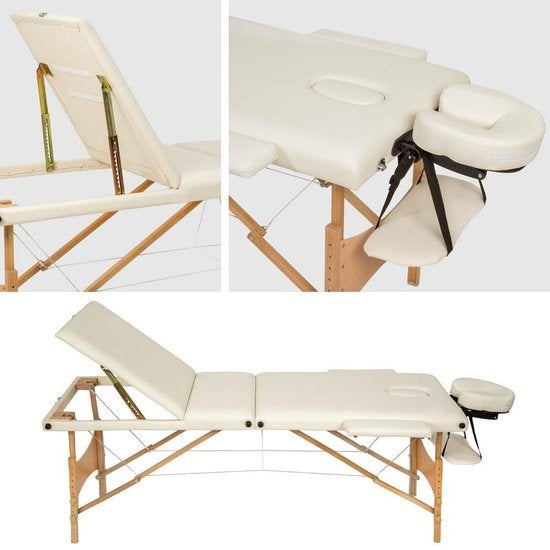 tectake - Mobile Massageliege Behandlungsliege - 3 Zonen - 5 cm dick - inkl. schwarzer Tragetasche - beige - 401465