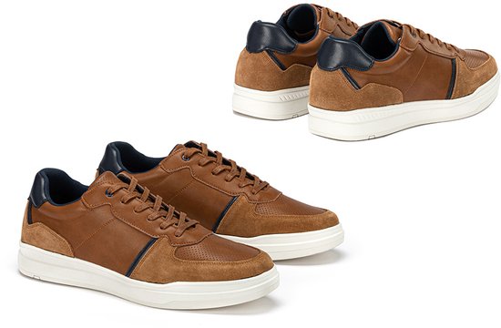 Milanoro - Stylische Herren-Turnschuhe aus Leder - Cognac - Größe 43