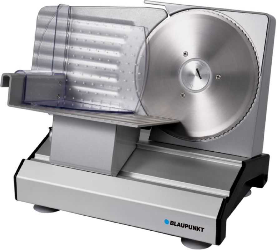 Blaupunkt Allesschneider FMS601 – Silber – 200 W – Edelstahlmesser 19 cm – Schnittstärke 0 bis 20 mm – 2 Stufen – 38 x 25 x 28 cm