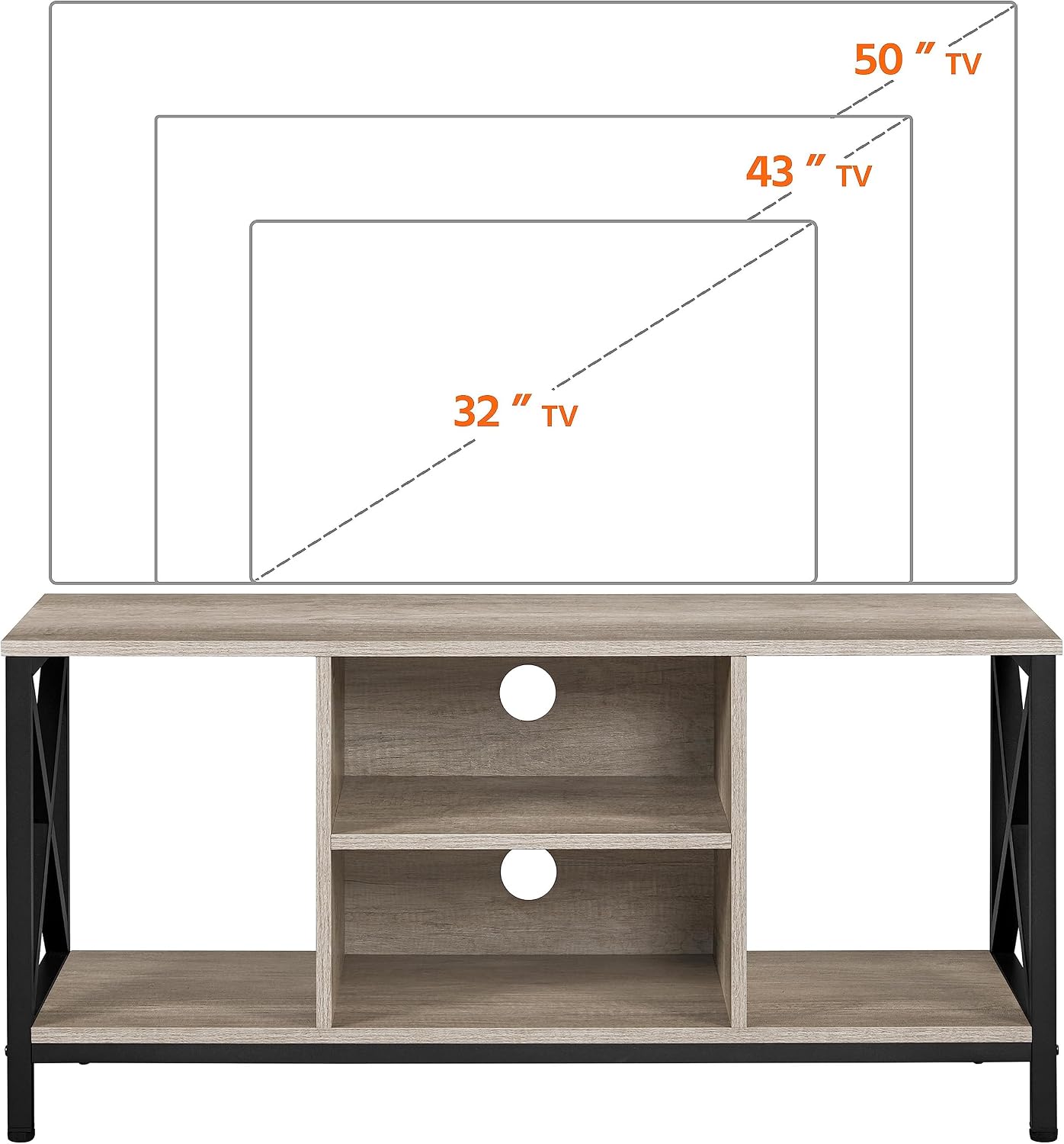 Yaheetech Industrial TV-Möbel X-Frame für Fernseher bis 50 Zoll – 106 x 40 x 50,5 cm – Grau