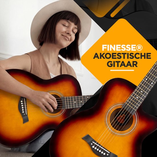 Finesse Akustikgitarre - mit Videokurs - 4/4 40" - Westerngitarre - Gitarre Kind & Erwachsener - Sunburst