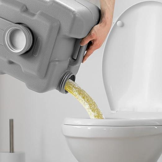Goplus Tragbare Campingtoilette 20 l + 10 l – HDPE – Spülsystem – Bis zu 200 kg – Grau