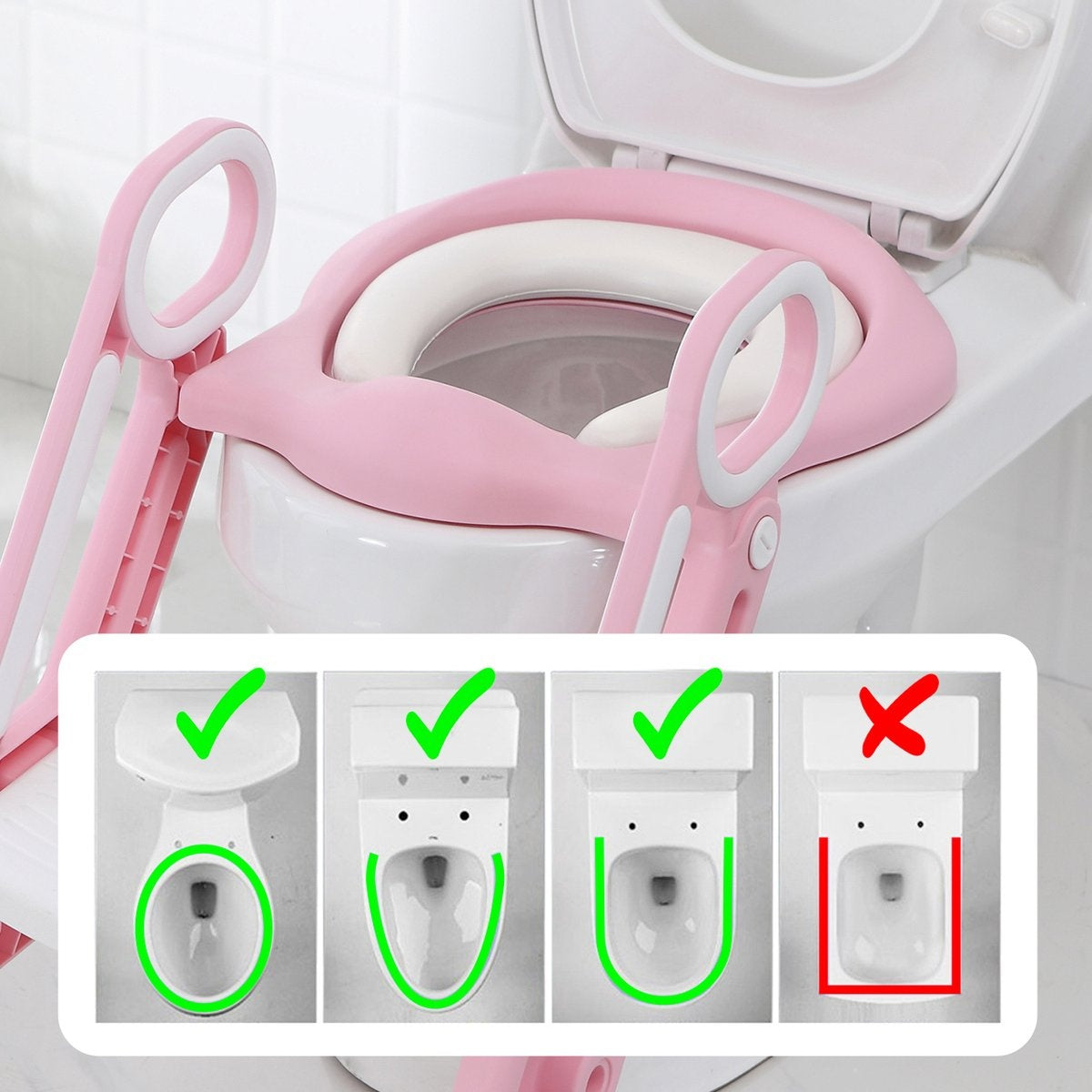 LifeGoods Toilettensitzverkleinerer - Mit Treppe - Töpfchen Kleinkind - 2 bis 7 Jahre - Rosa/Weiß