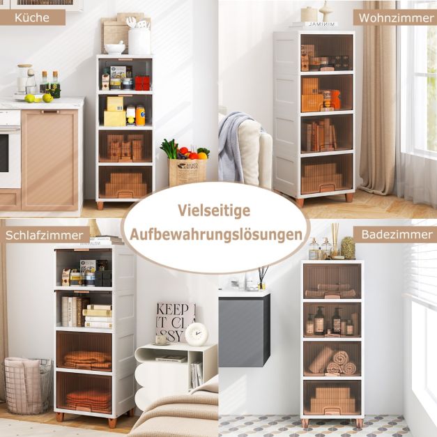 Coast Stapelbare Aufbewahrungsboxen mit Türen – 4-teiliges Set 150 l – 45 x 38 x 117 cm – Weiß