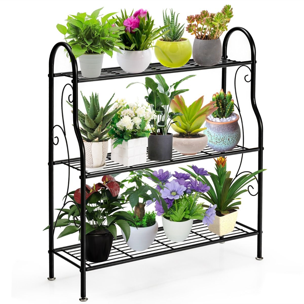 Coast Metall-Pflanzenständer – 3 Ebenen – Multifunktionales Regal – Schwarz 72 x 25 x 85 cm