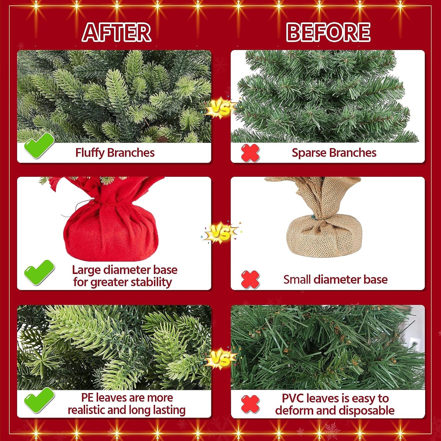 Yaheetech Mini-Kunstweihnachtsbaum 61 cm – Grün – Tischweihnachtsbaum mit Zementfuß und 62 PE-Zweigen
