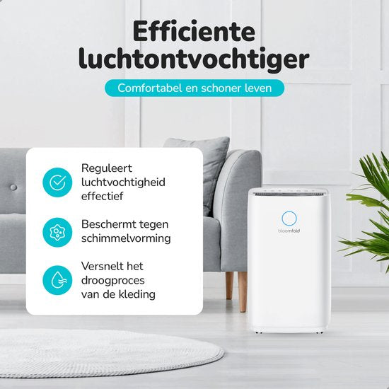 Bloomfold Luftentfeuchter - 25L pro Tag - inkl. Wasch-Trocken-Funktion - geeignet für Wohnzimmer, Schlafzimmer, Keller & Badezimmer - Luftentfeuchter - Weiß