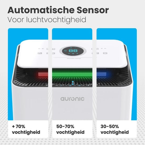 Auronic - Luftentfeuchter 12L - Mit Wäschetrocknungsfunktion, Luftreiniger, 185W, Flüsterleise (36 dB), Geeignet für 48 m³ - Weiß