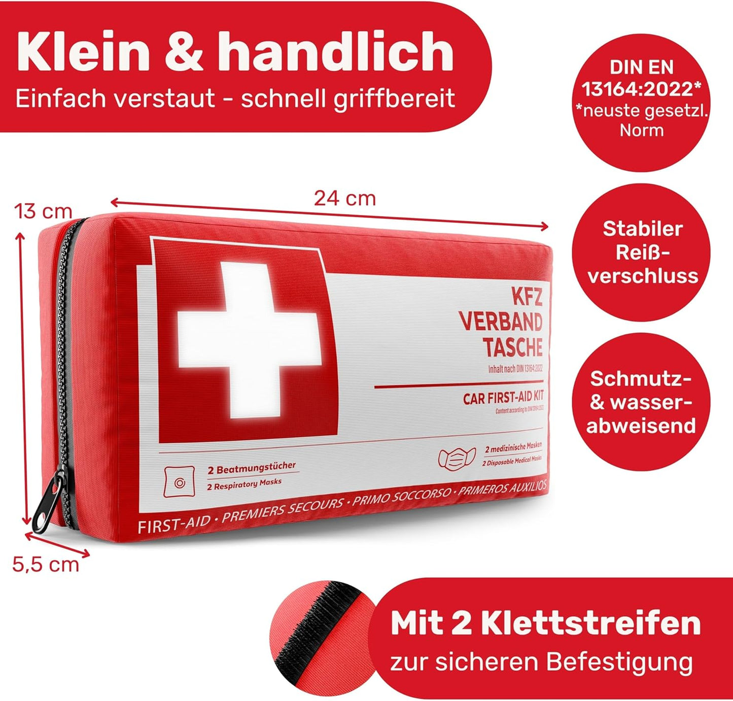 Heroism Car Bandage Bag - DIN 13164:2022 - Europäisch zugelassenes Erste-Hilfe-Set für Autos