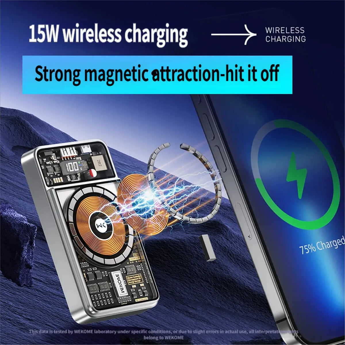 WEKOME Pioneer 10.000 mAh magnetische 3-in-1-Powerbank WP-38, geeignet für Apple-, Huawei-, Samsung- und Xiaomi-Smartphones